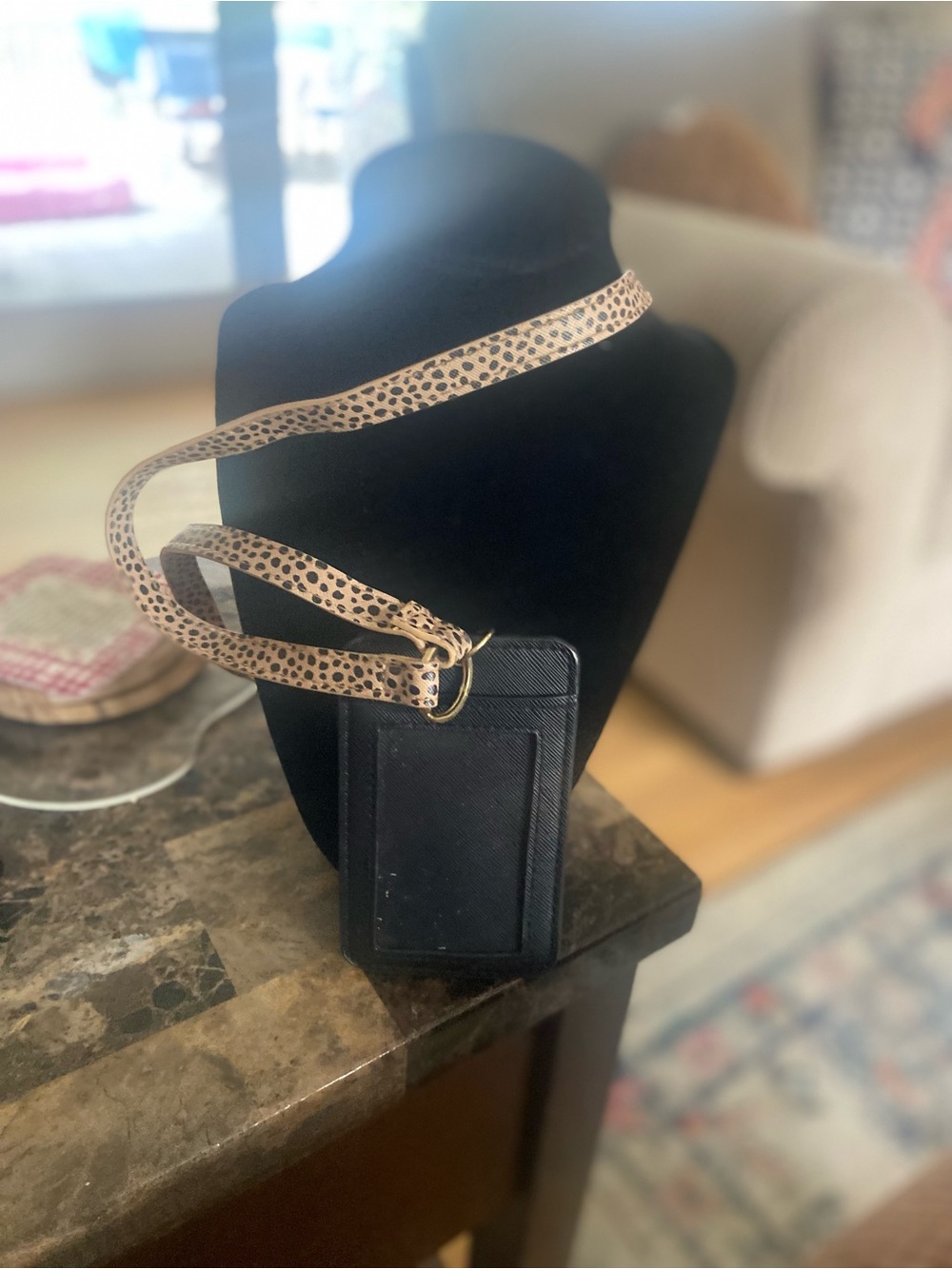 Leopard Print Crossbody Card Holder Lanyard - Tan/Black